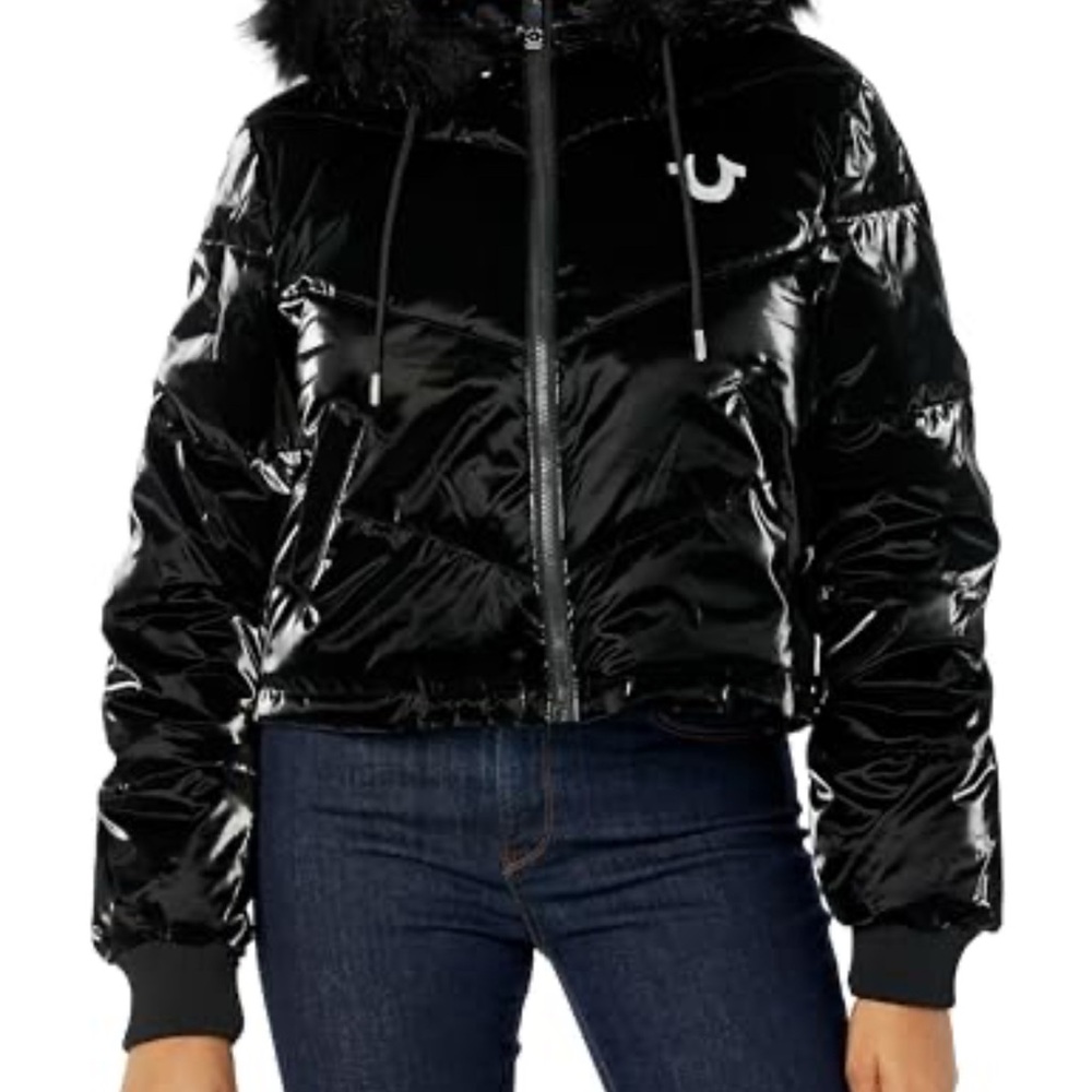 True Religion Glossy Black Puffer Coat